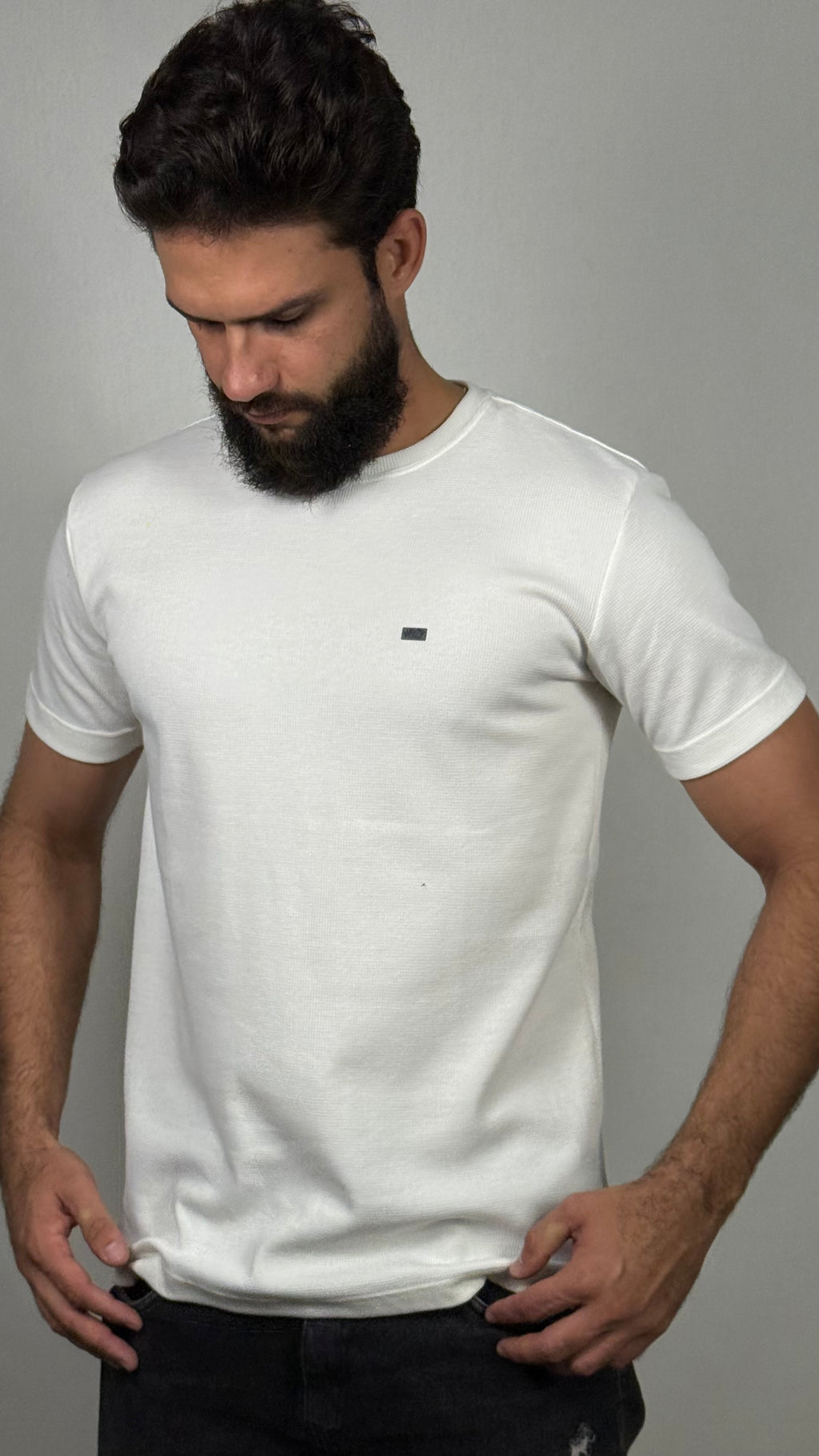 Camisa corte americano canelada branca 01