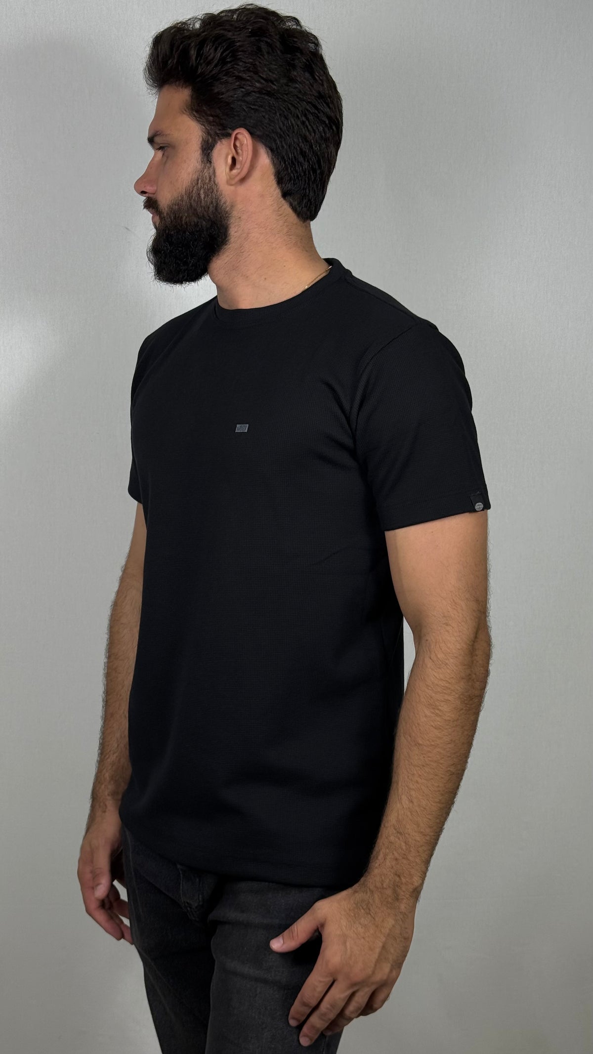 Camisa corte americano canelada preta 02