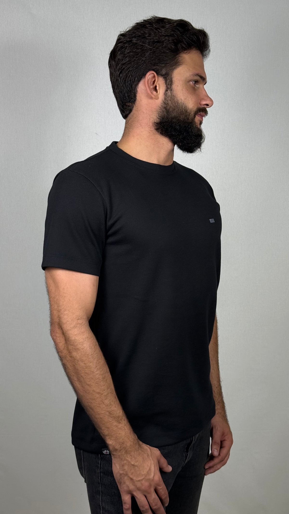 Camisa corte americano canelada preta 02
